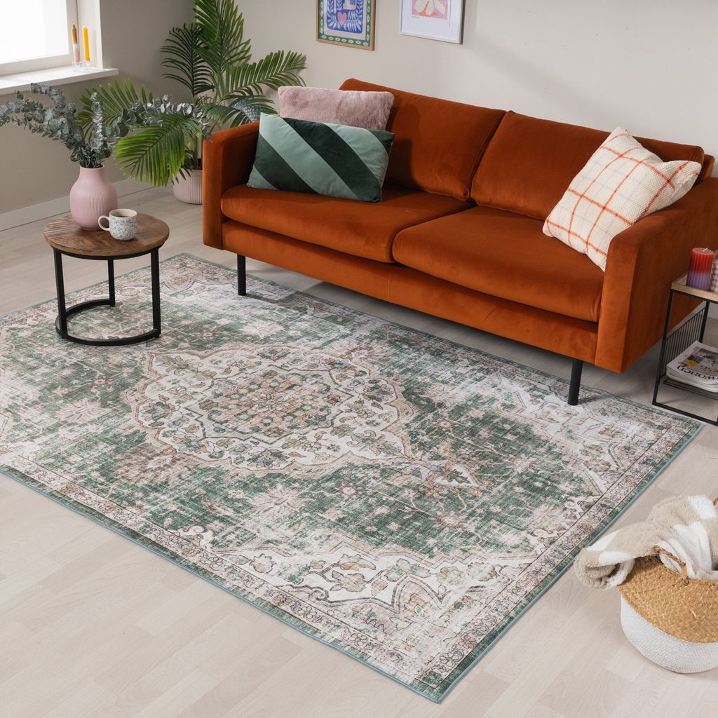 Volero - Orientteppich - Leyla Medaillon Grün - 160x230 cm - Wohnzimmer, Esszimmer, Schlafzimmer - Klassik, Ländlich, Orientalisch, Retro