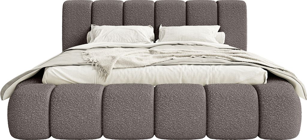 FEDVE Polsterbett Goa aus Chenille-Stoff 120x200 cm, Mokka