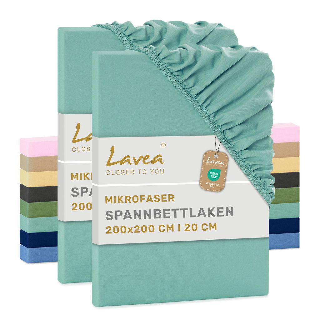 Lavea® 2er Set Spannbettlaken 200x200 cm aus Mikrofaser, Produktbild 