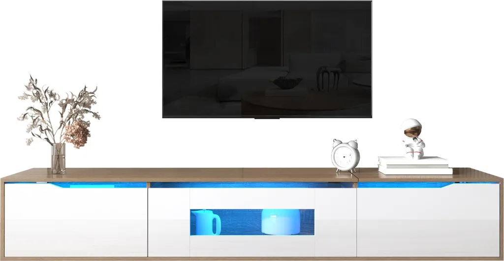 Meuble TV Salon 180 cm pour Grand Écran avec Rangement et Lumière LED