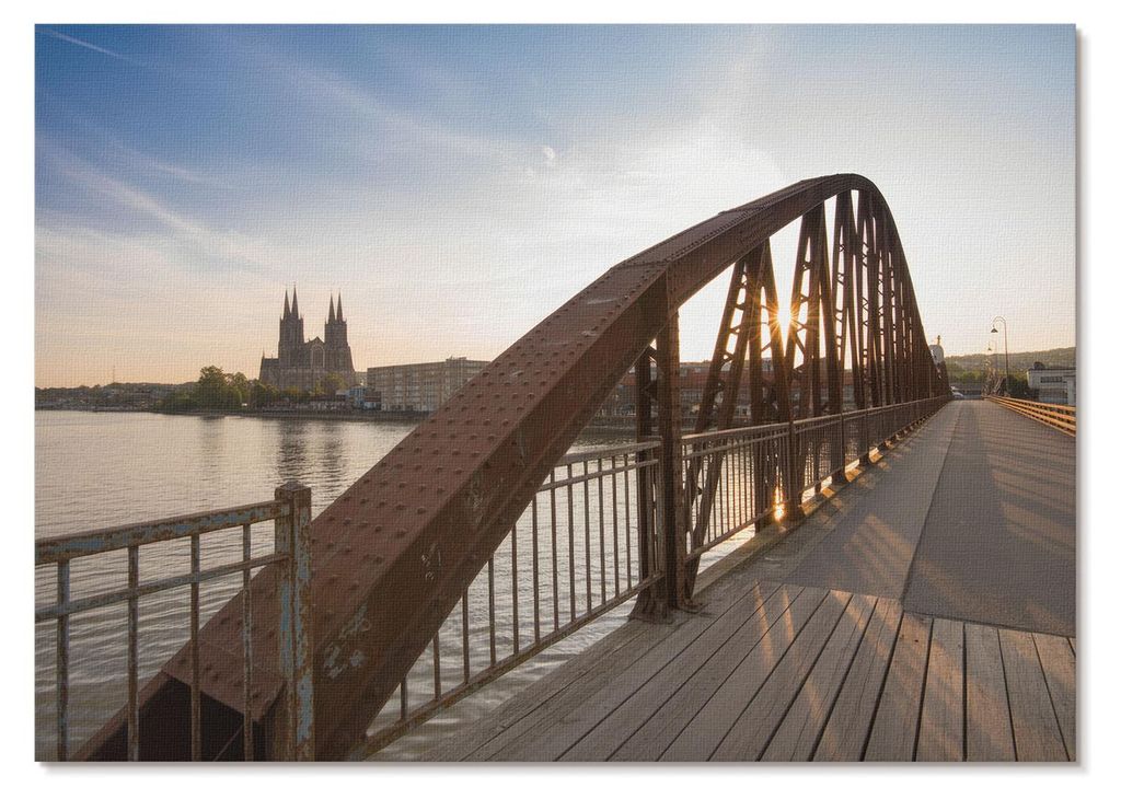 POSTER - 42x29 cm (A3) - Qu - Metallbrücke, Kathedrale, Fluss, friedlicher Sonnenuntergang - Wandbild für Wohnzimmer Schlafzimmer & Flur, Moderne...