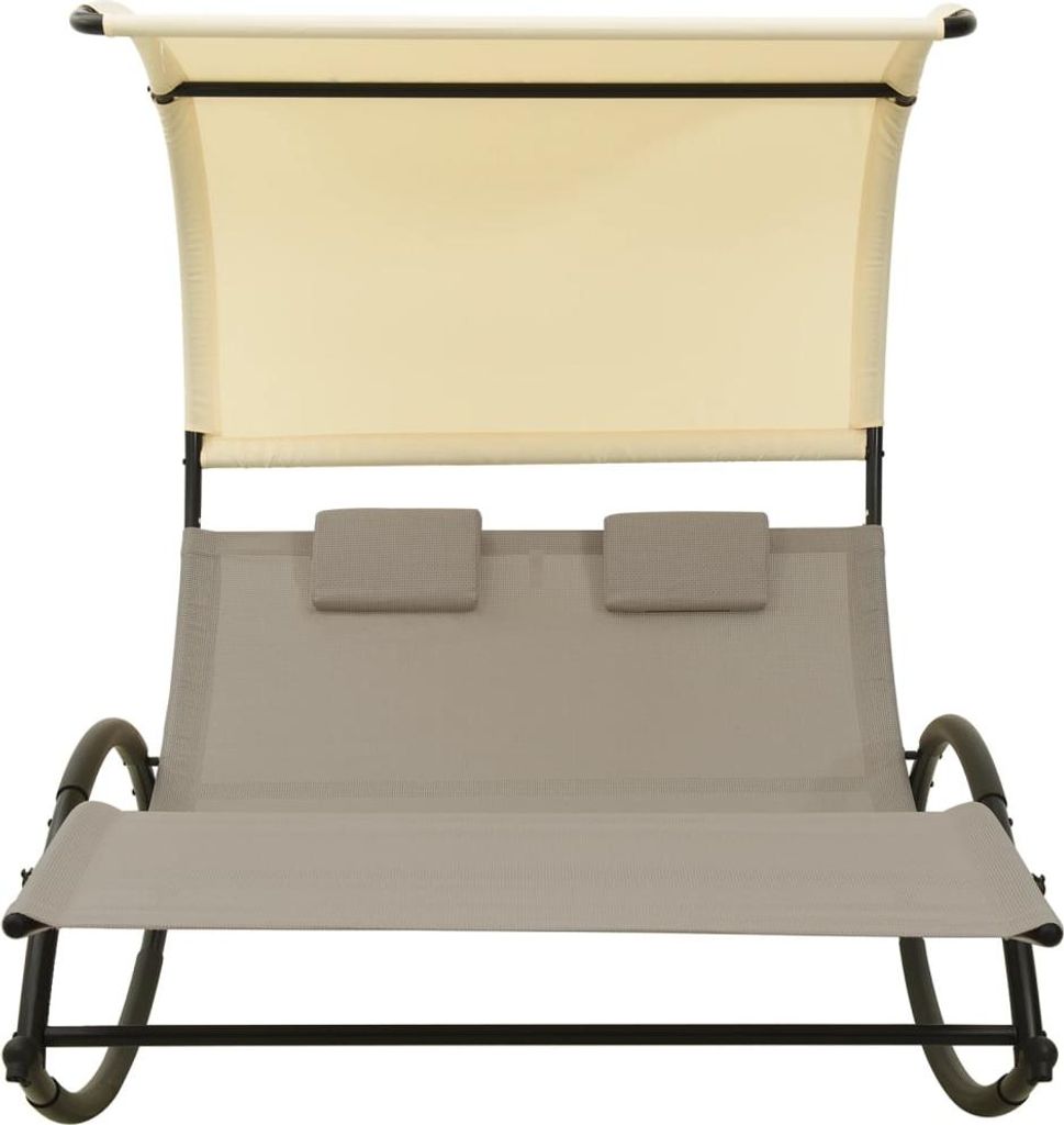 vidaXL Doppel-Sonnenliege mit Sonnendach Textilene Taupe und Creme