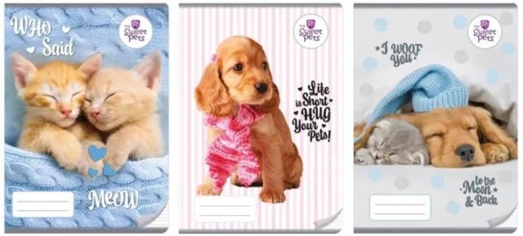 A4-Heft, 32 Seiten, farbig, 3-linig, „The sweet pets“ (10 Stück) – Beniamin