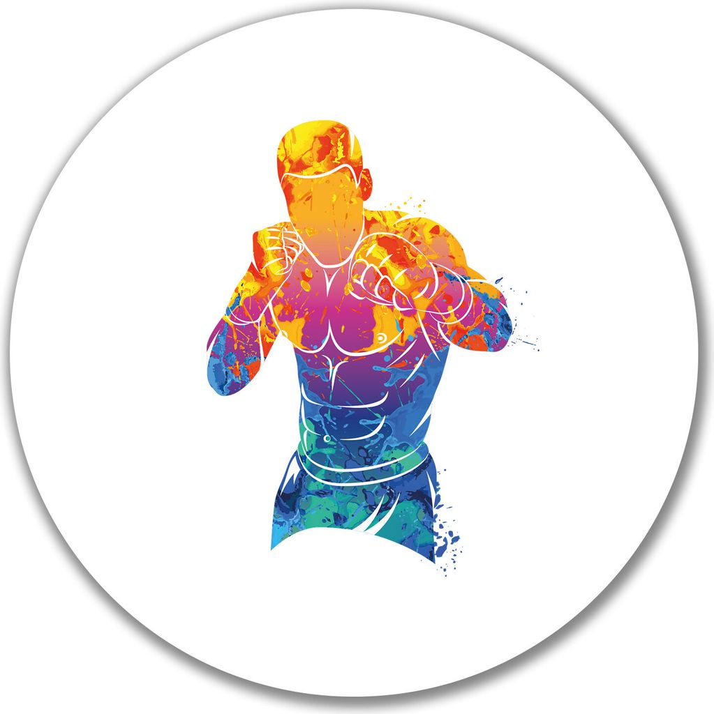 Huuraa Aufkleber Boxer Spieler bunte Silhouette 10cm rund Sticker Geschenkidee