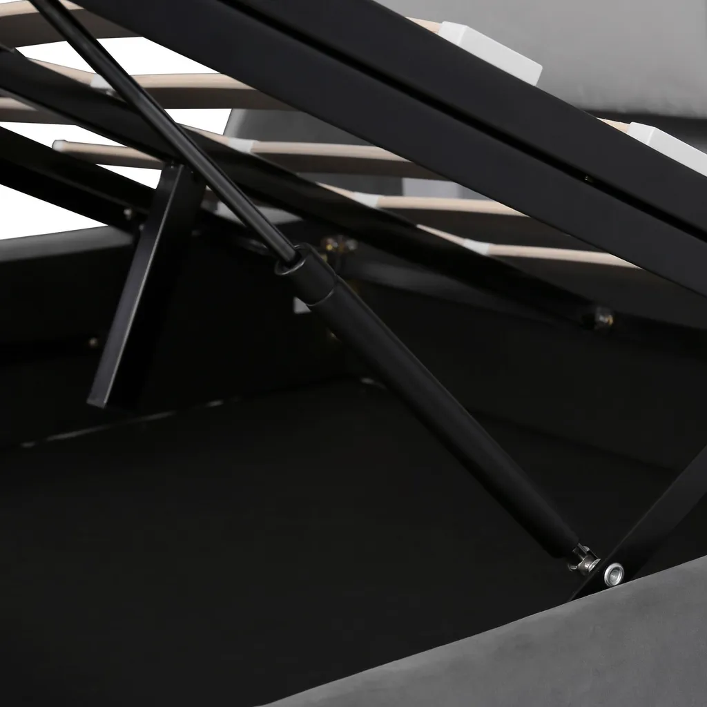 Lit Double 140x200 avec Coffre Intégré et Tête de Lit en Velours Gris - 7