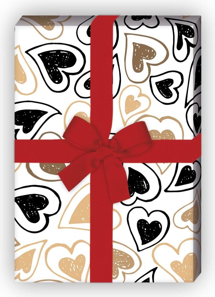Romantisches Liebes Geschenkpapier mit fliegenden Herzen, schwarz - G10252, 32 x 48cm