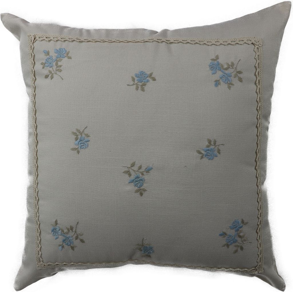 Kissenhülle Kissenbezug Dekokissen Vintage- Style 40 x 40 cm Ecru/Blau