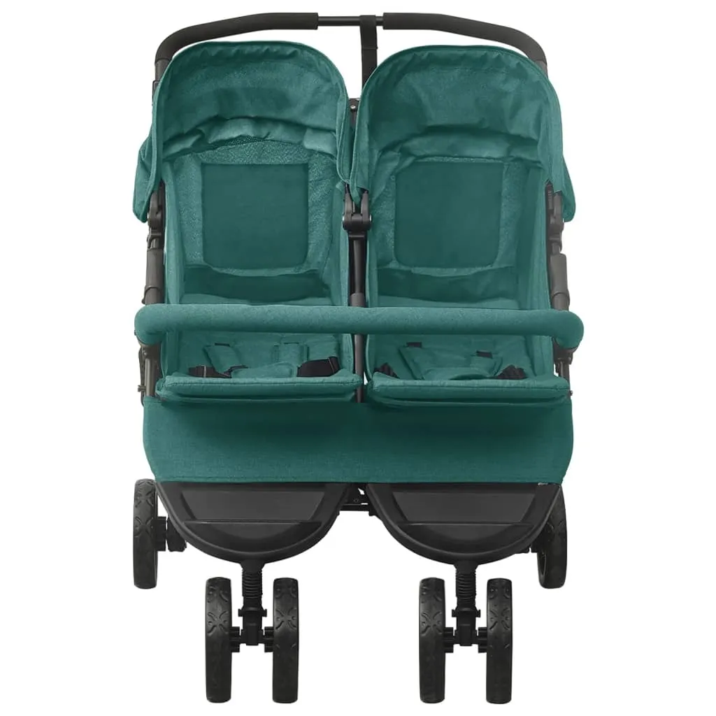 Poussette jumelle vidaXL verte, structure acier et pliage compact