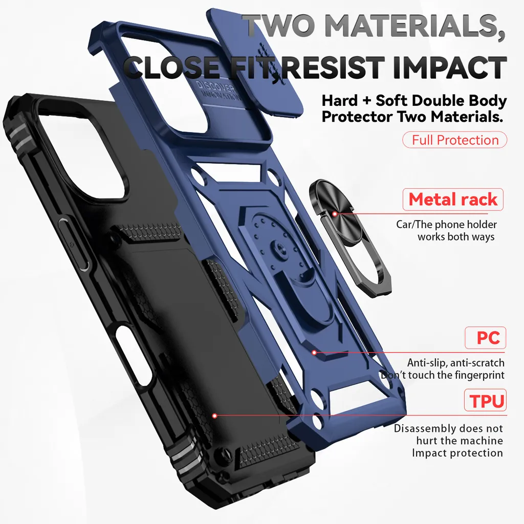 Cover iPhone 16 Plus Blu: Doppio Strato Armor con Slide Camera - 4