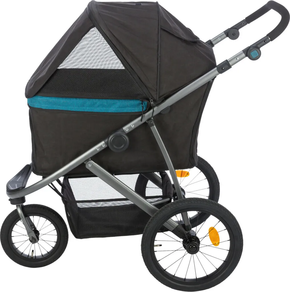 Grande poussette de promenade noir et pétrole 120 cm de hauteur réglable