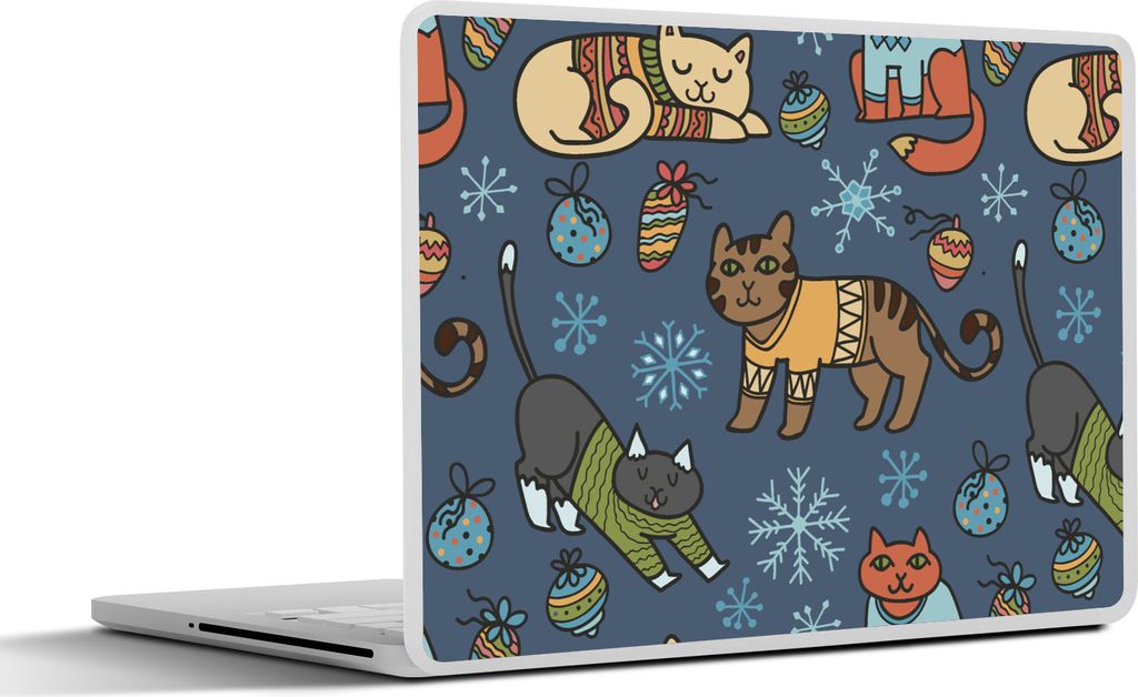 MuchoWow Laptop Aufkleber Sticker Cover Katze - Tiere - Weihnachten - Muster 30x21 cm - Sticker für Laptop - Selbstklebend