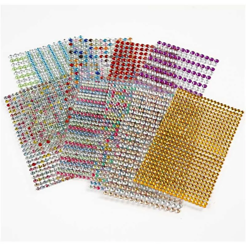 Strass Autocollants Colorés - 10 Feuilles de Gemmes Adhésives Multicolores