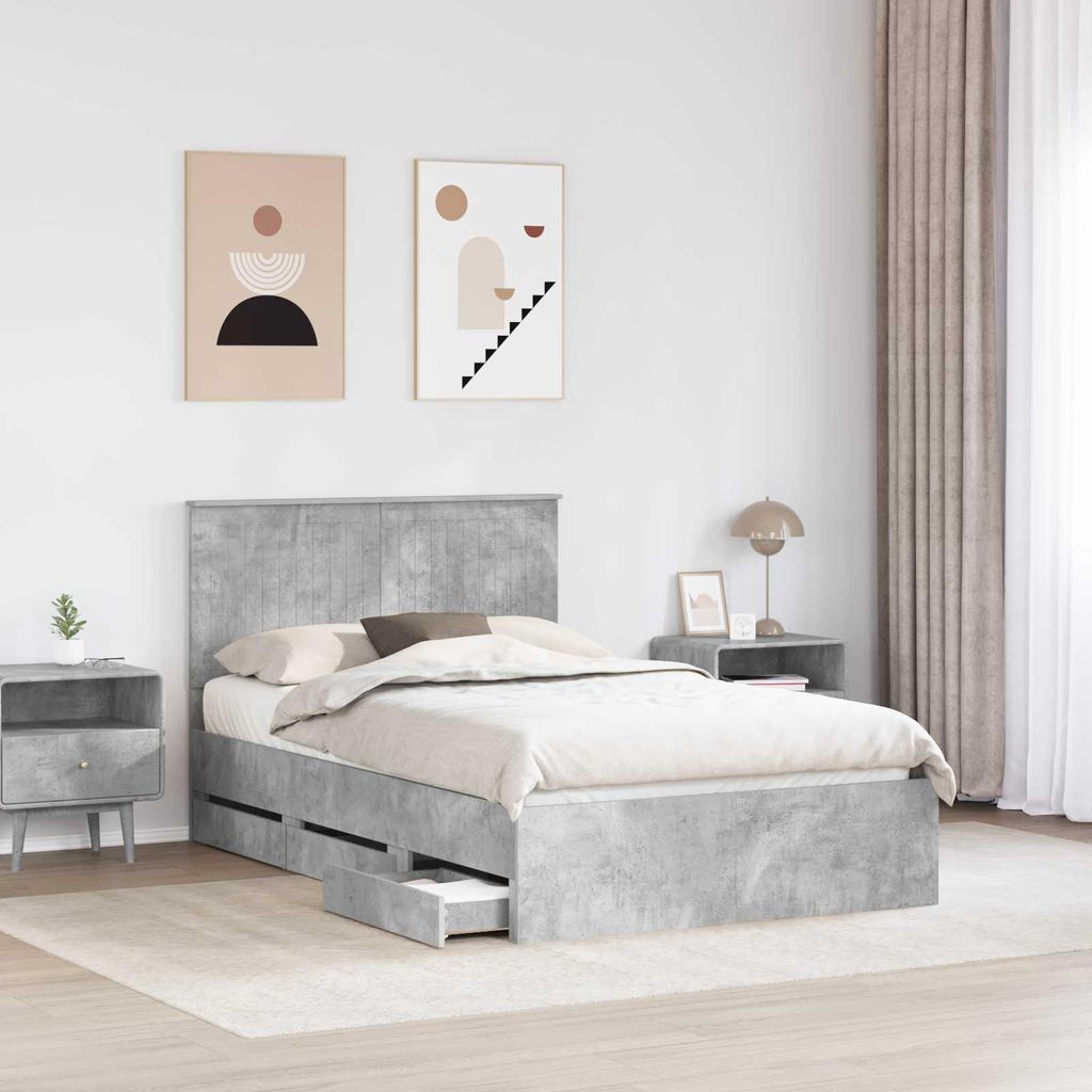 Cloris Designermöbel Bettrahmen mit Kopfteil Beton Grau 120 x 200cm Ingenieurs Holz - 2026Neu504275 - Klassische BettenJugendbett Tagesbett