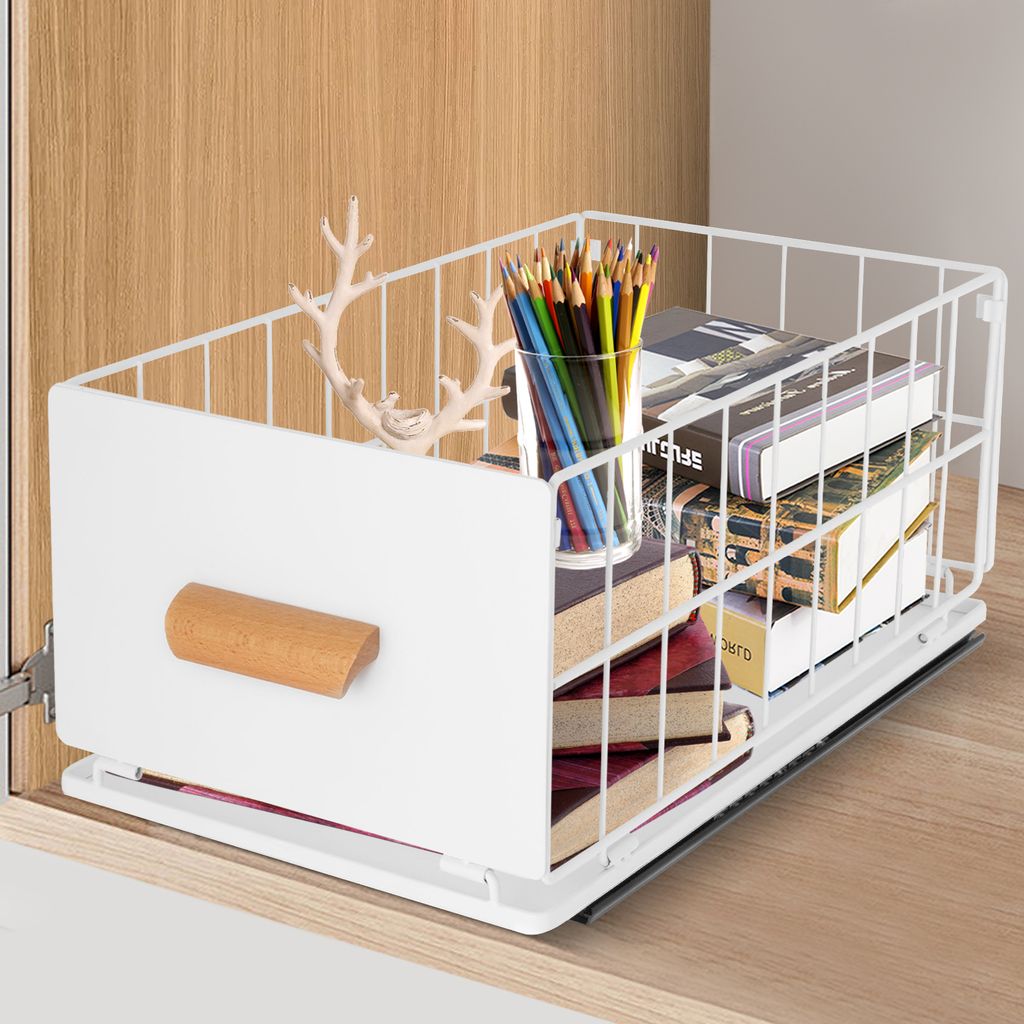 Schiebeschrankkorb, Modern Ausziehbarer Schrank-Organisationskorb, Korbschublade für Schrank, Weiß