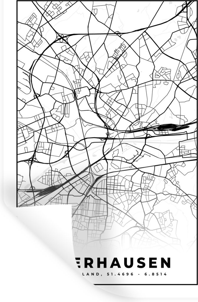 MuchoWow Wandtattoo Wandsticker Wandaufkleber Karte - Oberhausen - Stadtplan - Wegbeschreibung 60x90 cm Selbstklebend und Repositionierbar - Stic...
