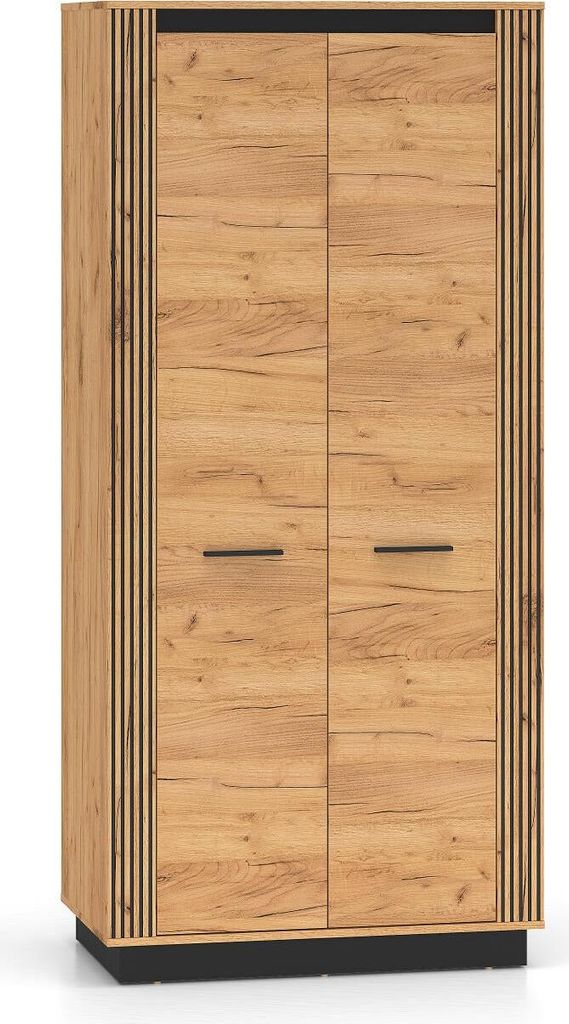 FURNLUX Kleiderschrank Urso Eiche Und Schwarz 92cm / Hauptfarbe: Beige / Abmessungen: 92 x 200 x 55 cm