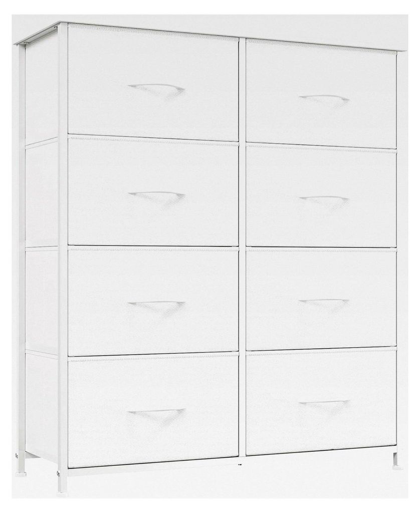 Kommode mit Stoffschubladen, Aufbewahrungsschrank für Schlafzimmer, Wohnzimmer und Flur, 8 Schubladen, Weiß