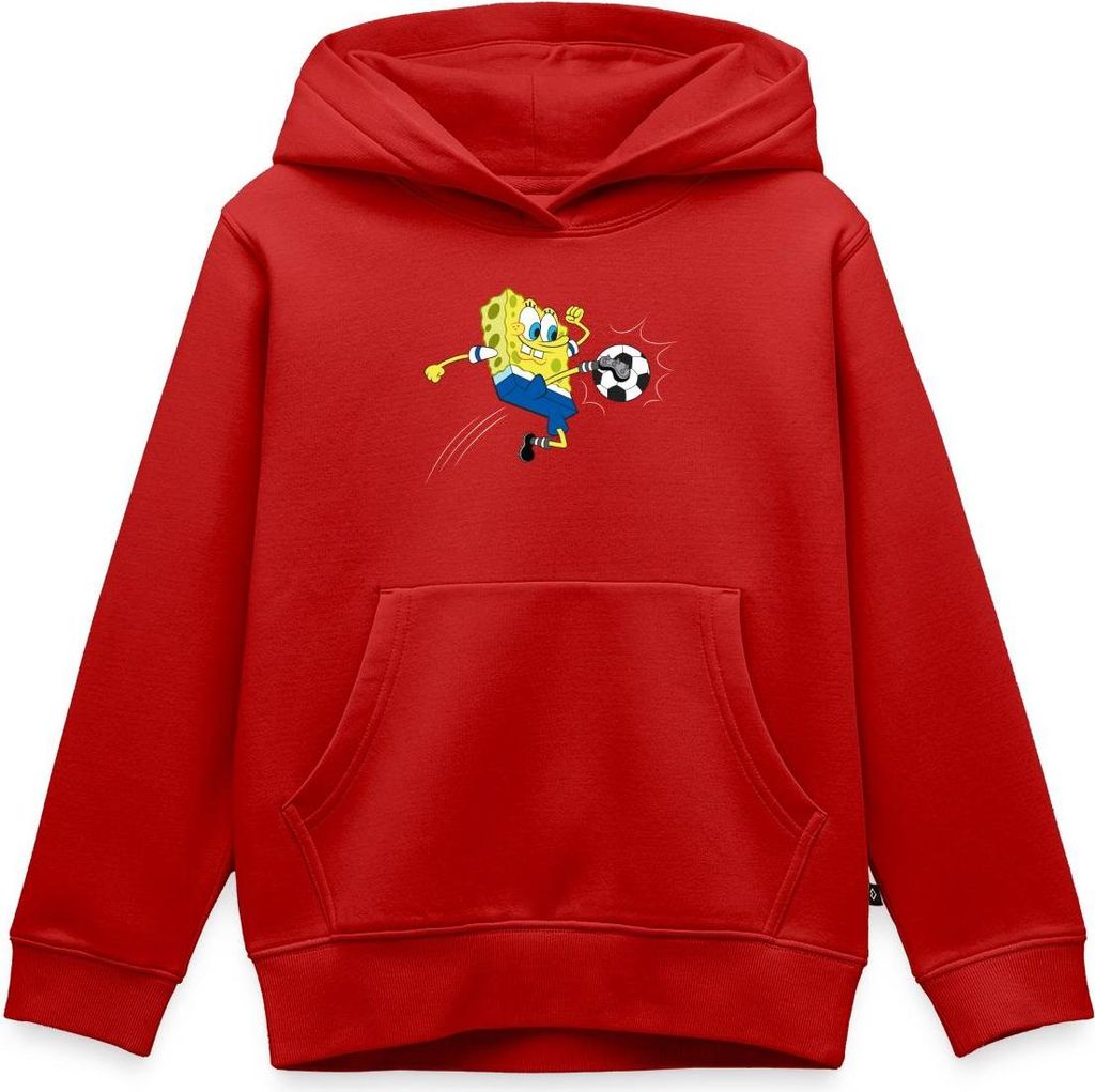 Spreadshirt Spongebob Schwammkopf Kickt Einen Fußball Kinder Premium Hoodie, 134/140 (8 Jahre), Rot