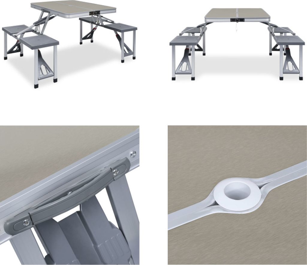vidaXL Klappbarer Campingtisch mit 4 Sitzen Stahl Aluminium - Campingtisch Und Stuhl - Campingtisch Und Stühle - Klappbarer Campingtisch - Klappba...