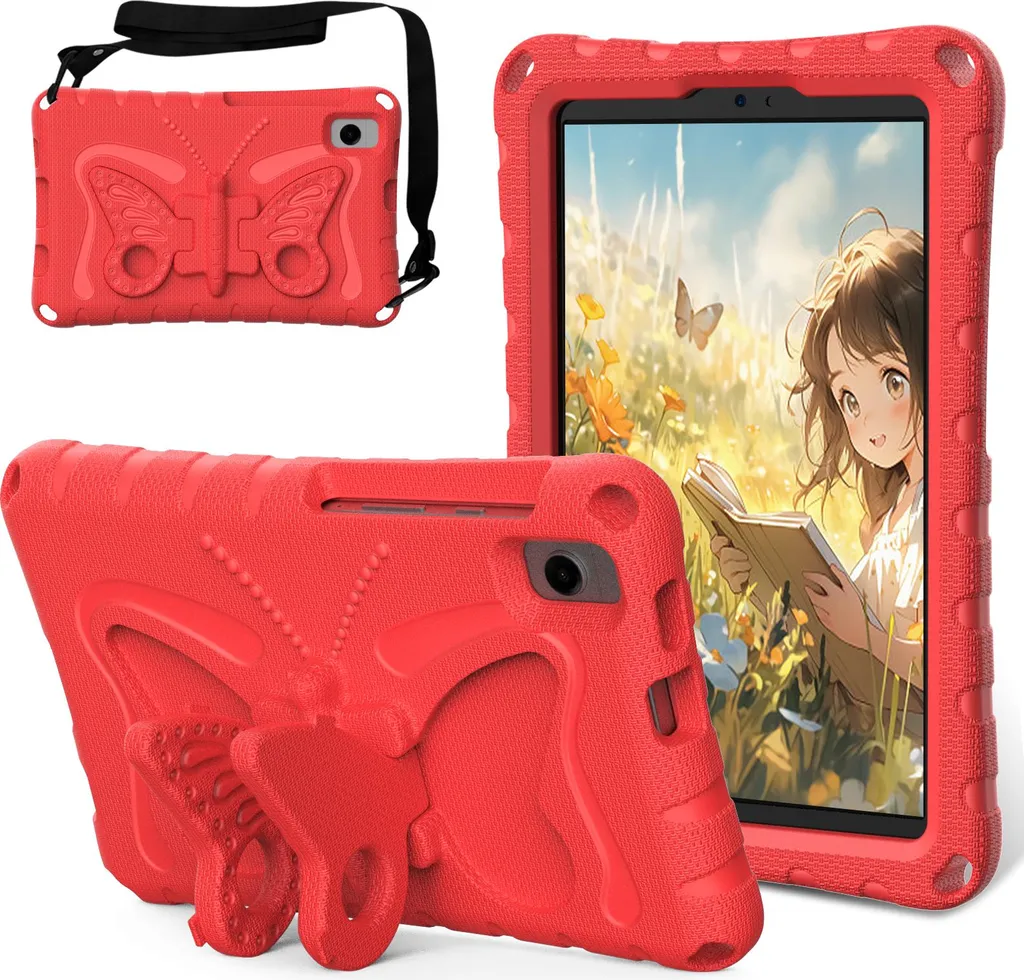 Custodia per bambini per Samsung Galaxy Tab A11 8.7" 2025, leggera custodia antiurto in EVA con tracolla e supporto a farfalla Rosso