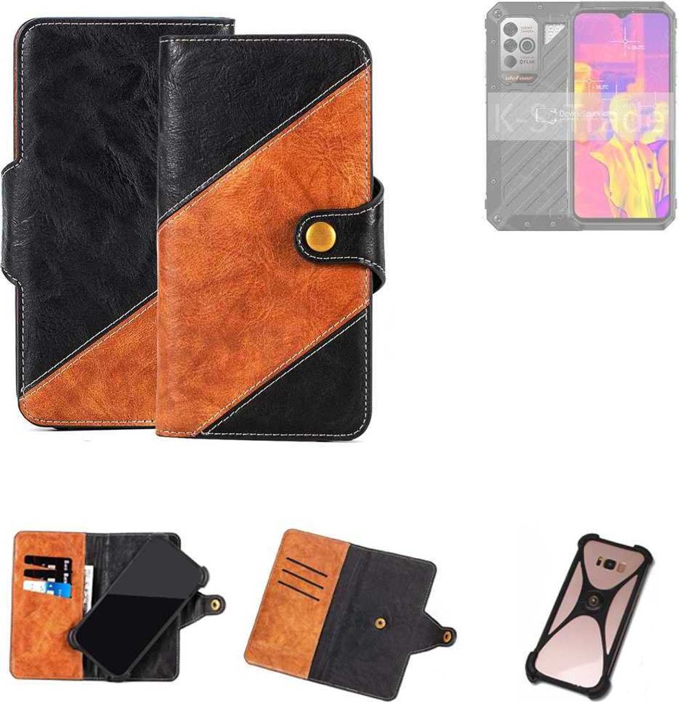 K-S-Trade Handyhülle Schutzhülle Bookstyle Case Wallet-Case kompatibel mit Ulefone Armor 18T Handy Cover Bumper Klapphülle schwarz hellbraun 1x