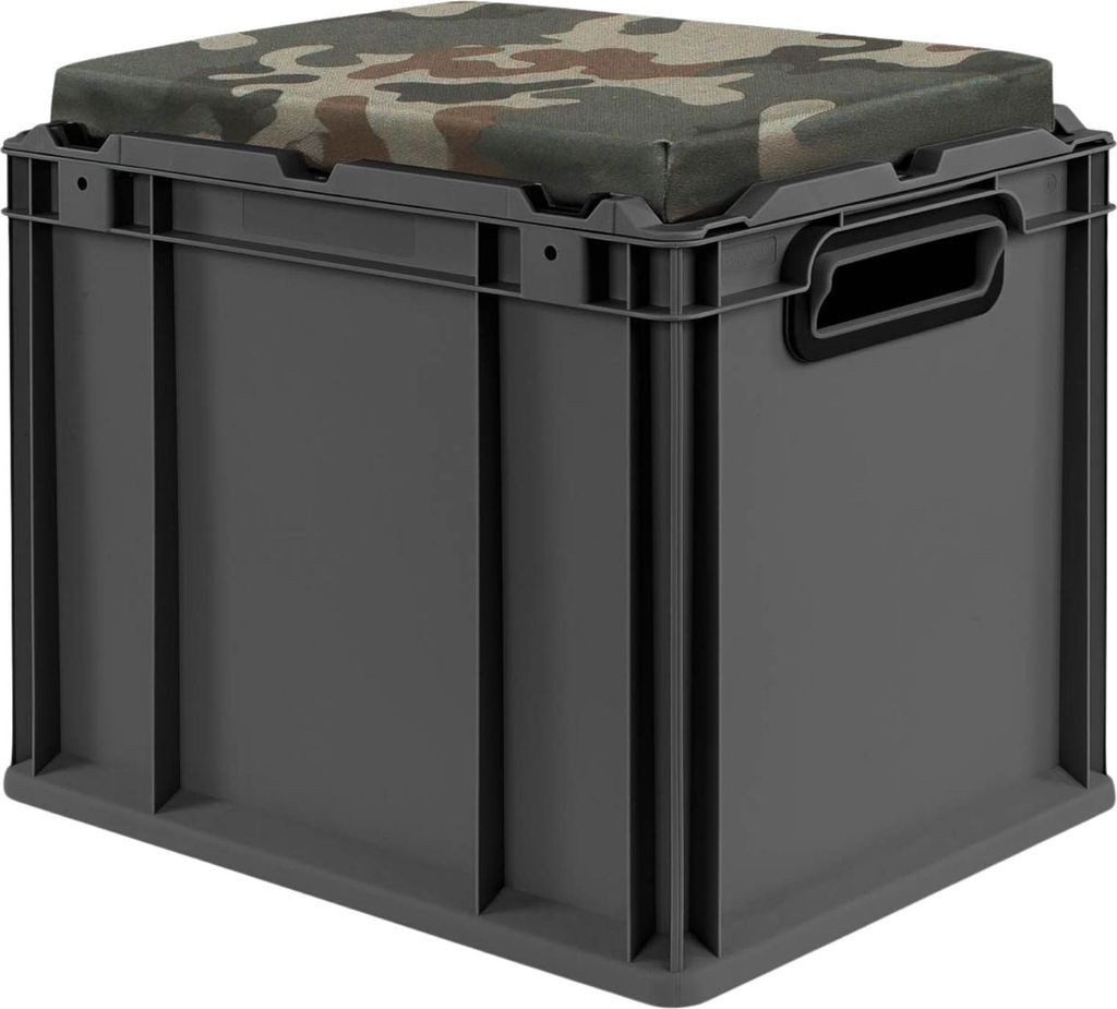 Eurobox NextGen Seat Box Camouflage | HxBxT 36,5x30x40cm | 30 Liter | Griffe offen | Schwarz | Eurobehälter, Sitzbox, Transportbox, Transportbehä...