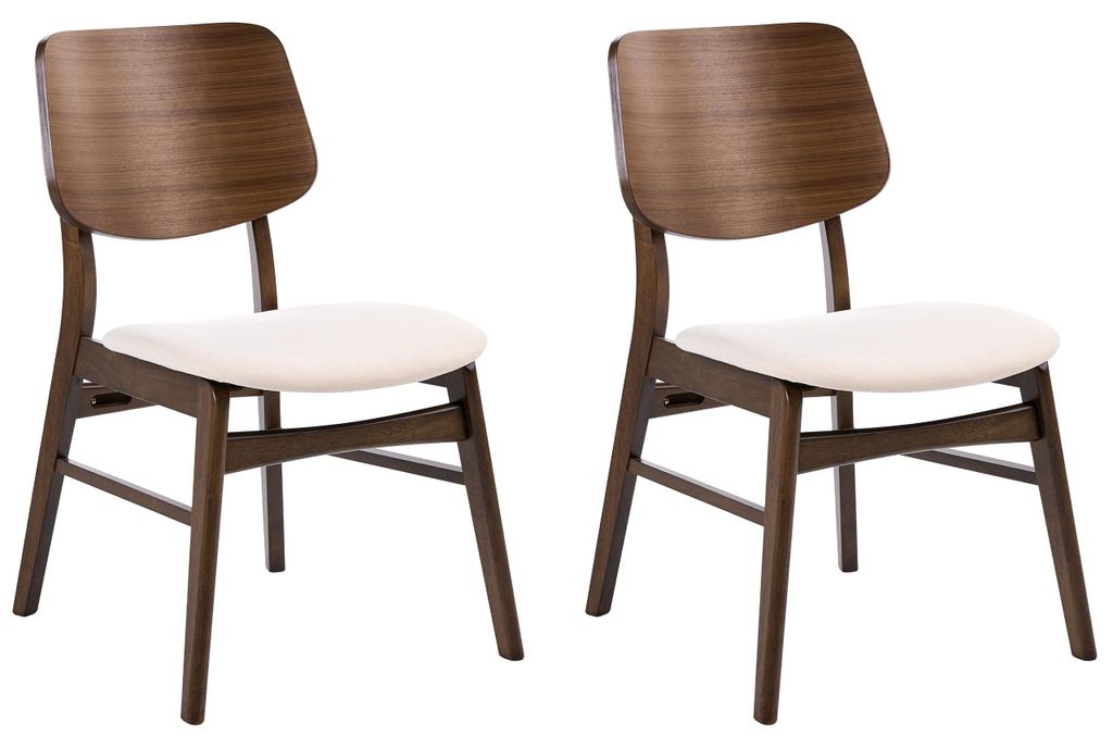 BELIANI Esszimmerstuhl 2er Set Dunkelbraun u. Cremeweiß Holz Gepolstert ohne Armlehnen Klassischer Küchenstuhl Polsterstuhl Holzstuhl mit Polster...