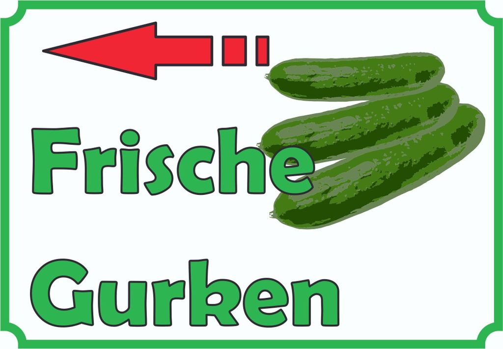 Frische Gurken Verkaufsschild Schild Pfeil links A5 Rückseite selbstklebend