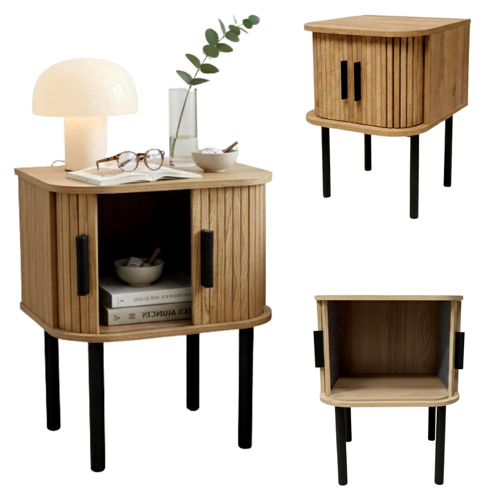 Nachttisch aus MDF und Metall mit geriffelter Oberfläche, 40 x 40 x 53 cm