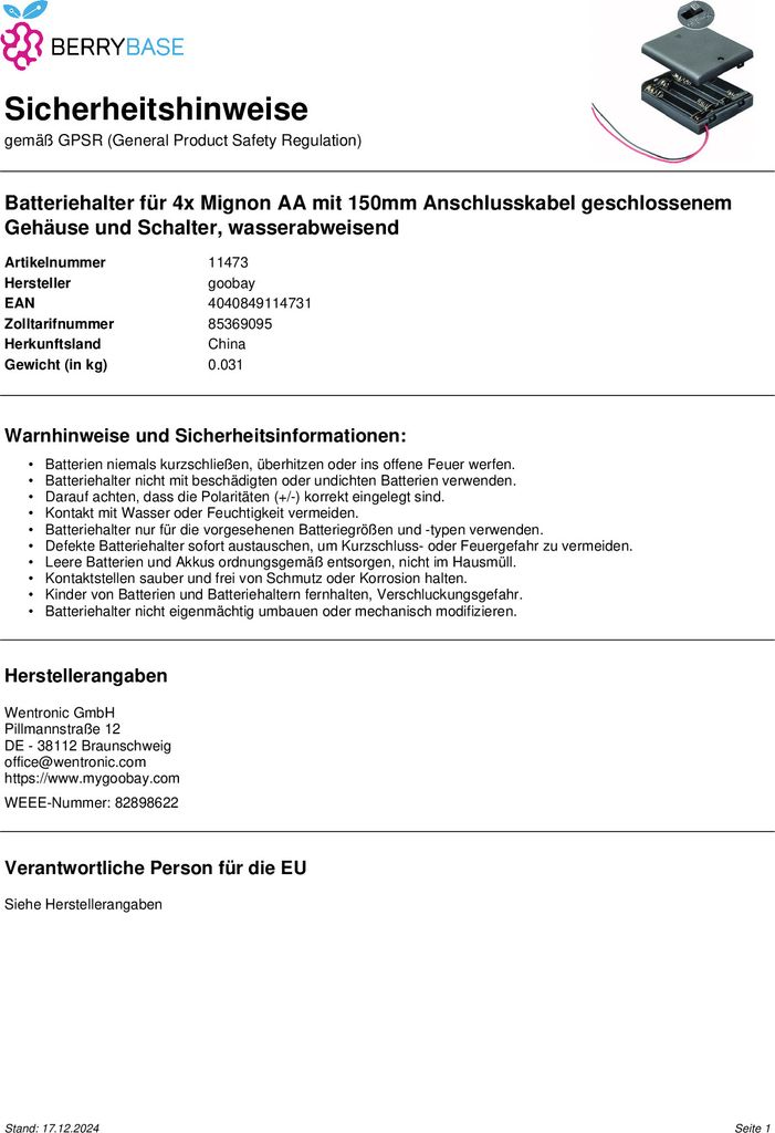 4x AA (Mignon) Batteriehalter Produktbild 2