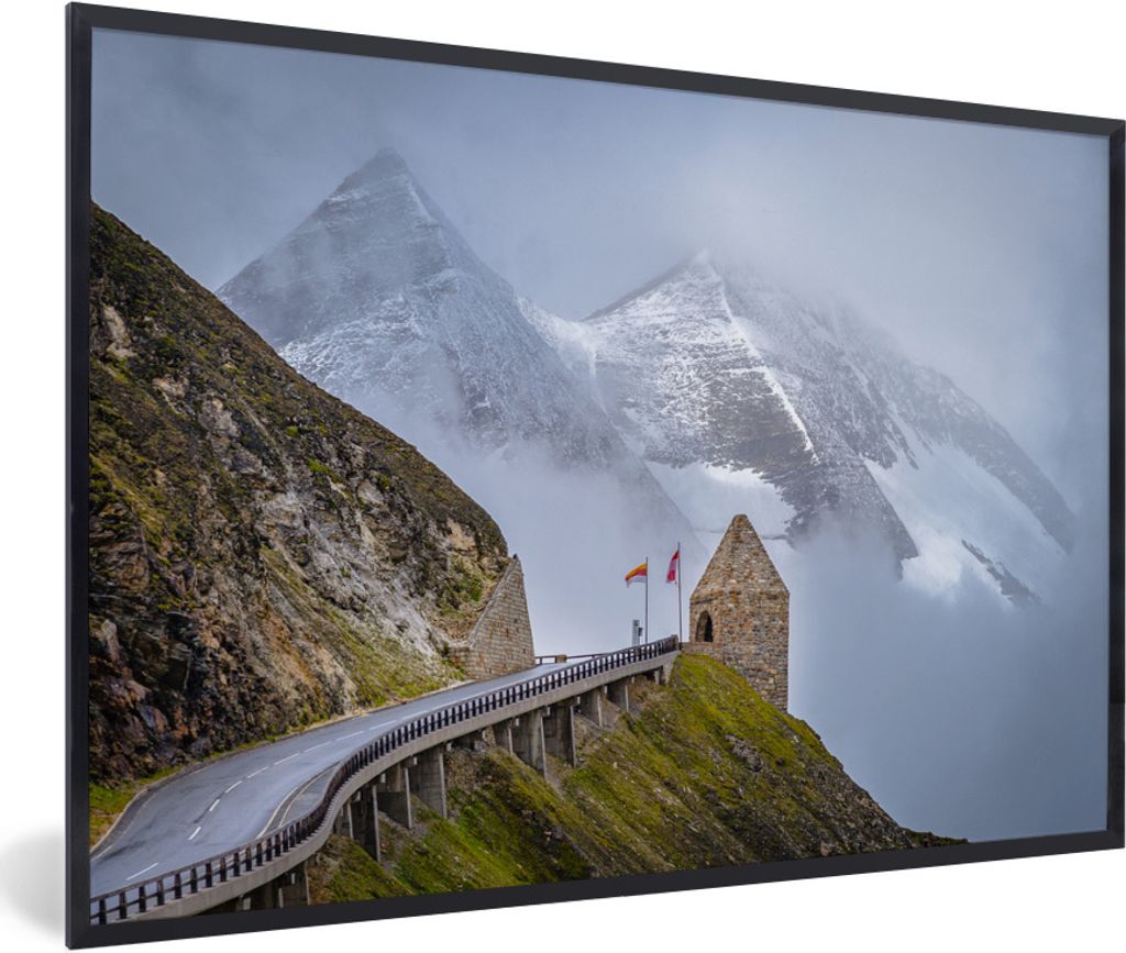MuchoWow Gerahmtes Poster Berge hinter der Großglockner Hochalpenstraße in Europa 30x20 cm - Poster mit Schwarzem Bilderrahmen Wandposter Rahme...