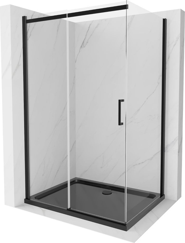 Mexen Omega ausziehbare Duschabtrennung 100 x 80 cm, Transparent, Schwarz + Duschwanne Flat, Schwarz - 825-100-080-70-00-4070B