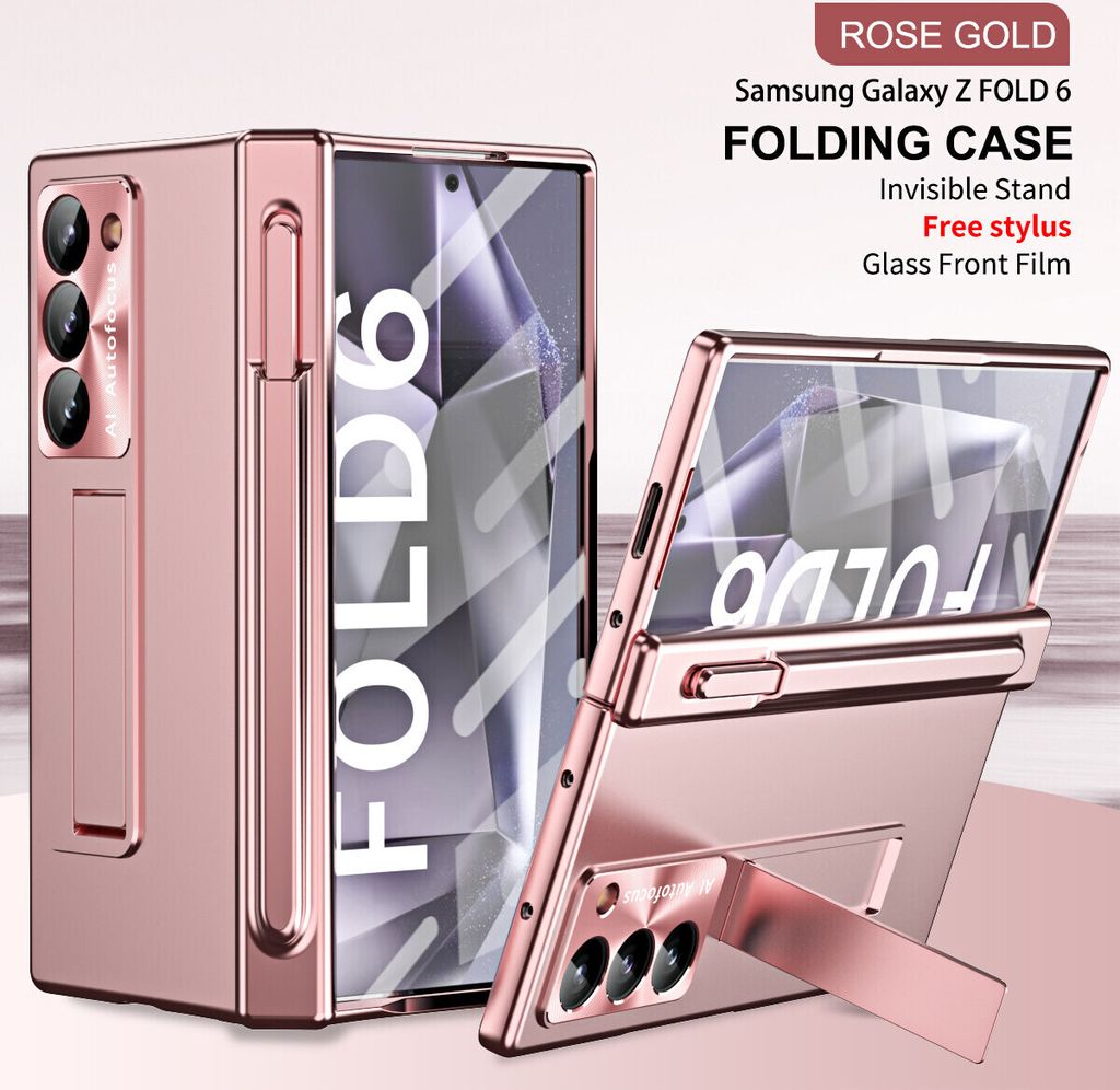 Hülle für Samsung Galaxy Z Fold 6 Magnet Scharnierschutz Stifthalter, Überzug PC Schutzhülle mit Objektivschutz, Displayschutz Pink