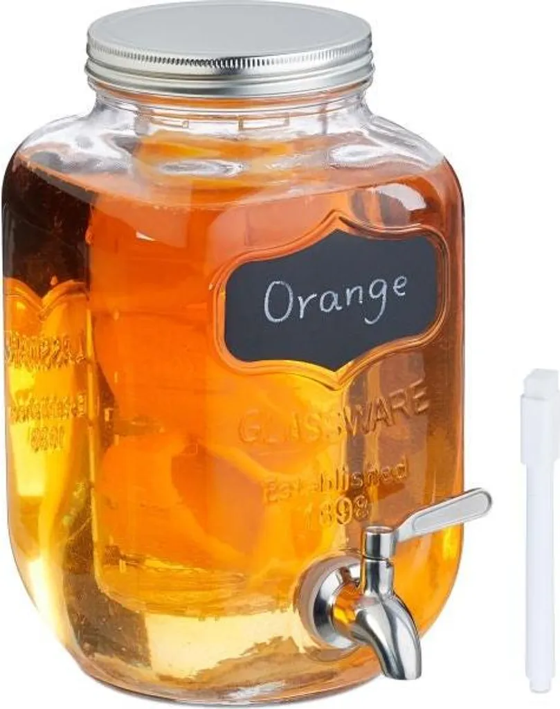 Distributore Bevande Vetro Robusto 4L | Dispenser con Inserto Frutta