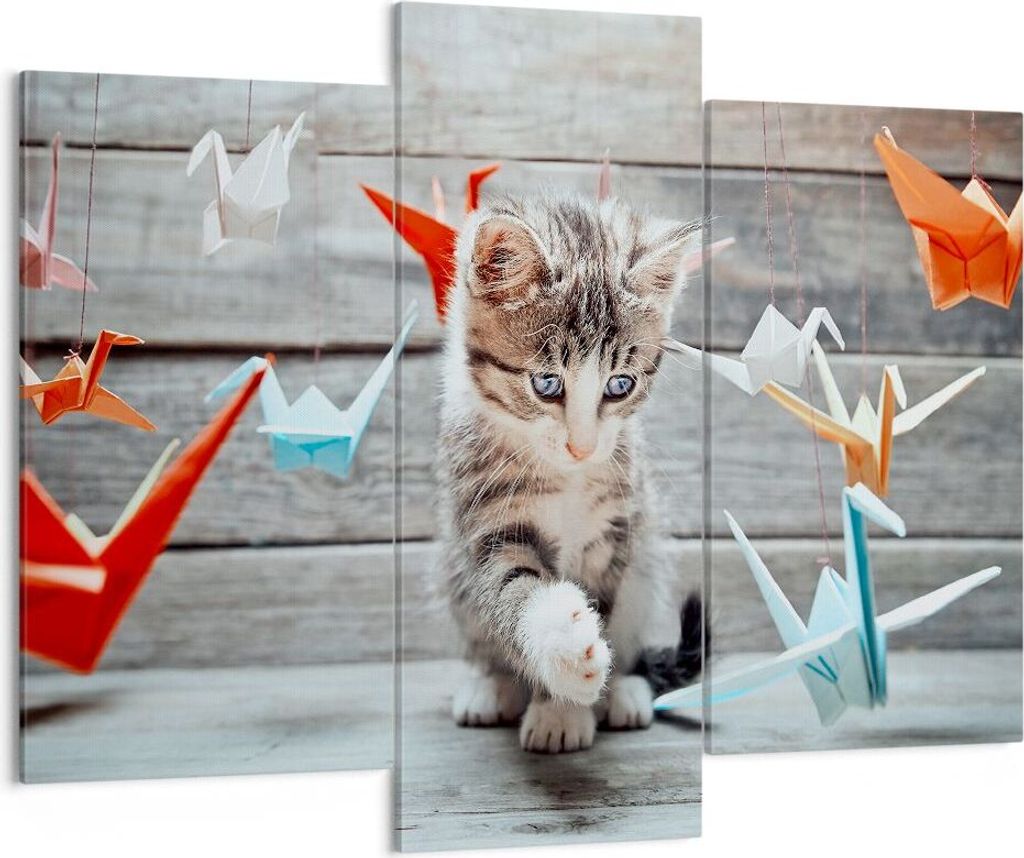Bild auf Leinwand - Leinwandbild - Katze spaß origami - 130x100cm - Wand Bild - Wanddeko - Leinwanddruck - Bilder - Kunstdruck - Wanddekoration - ...
