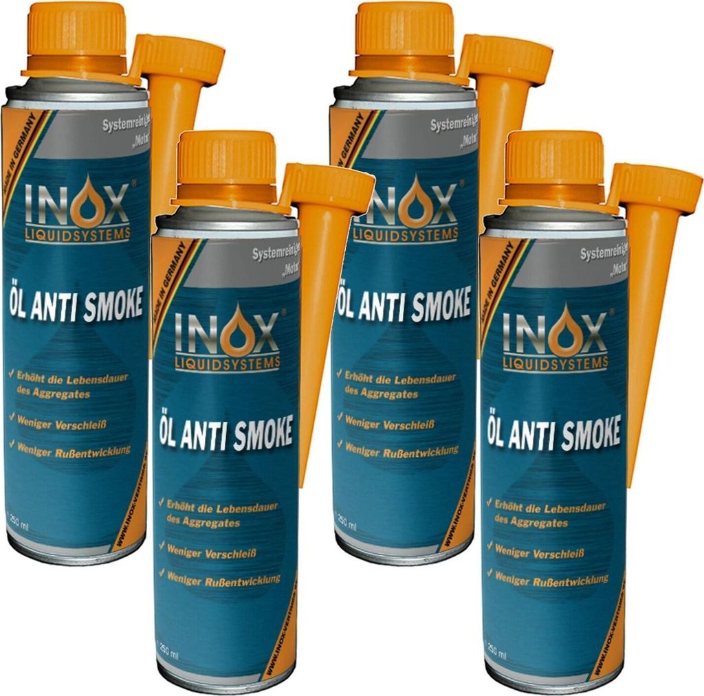 INOX Öl Anti Rauch Additiv 4x250ml - Ölzusatz gegen Ruß Bildung & Entwicklung
