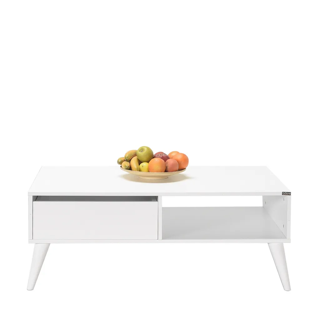 Table Basse Rectangulaire Blanche 110 cm en Bois Mélaminé Haute Densité
