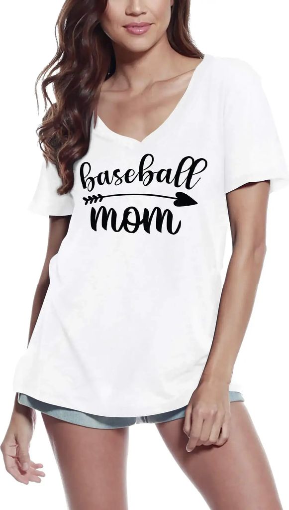 Damen Grafik T-Shirt V-Ausschnitt Baseball-Mama – Baseball Mom – Öko-Verantwortlich Vintage Jahrgang Kurzarm Lustige Druck Geburtstag Geschenk...