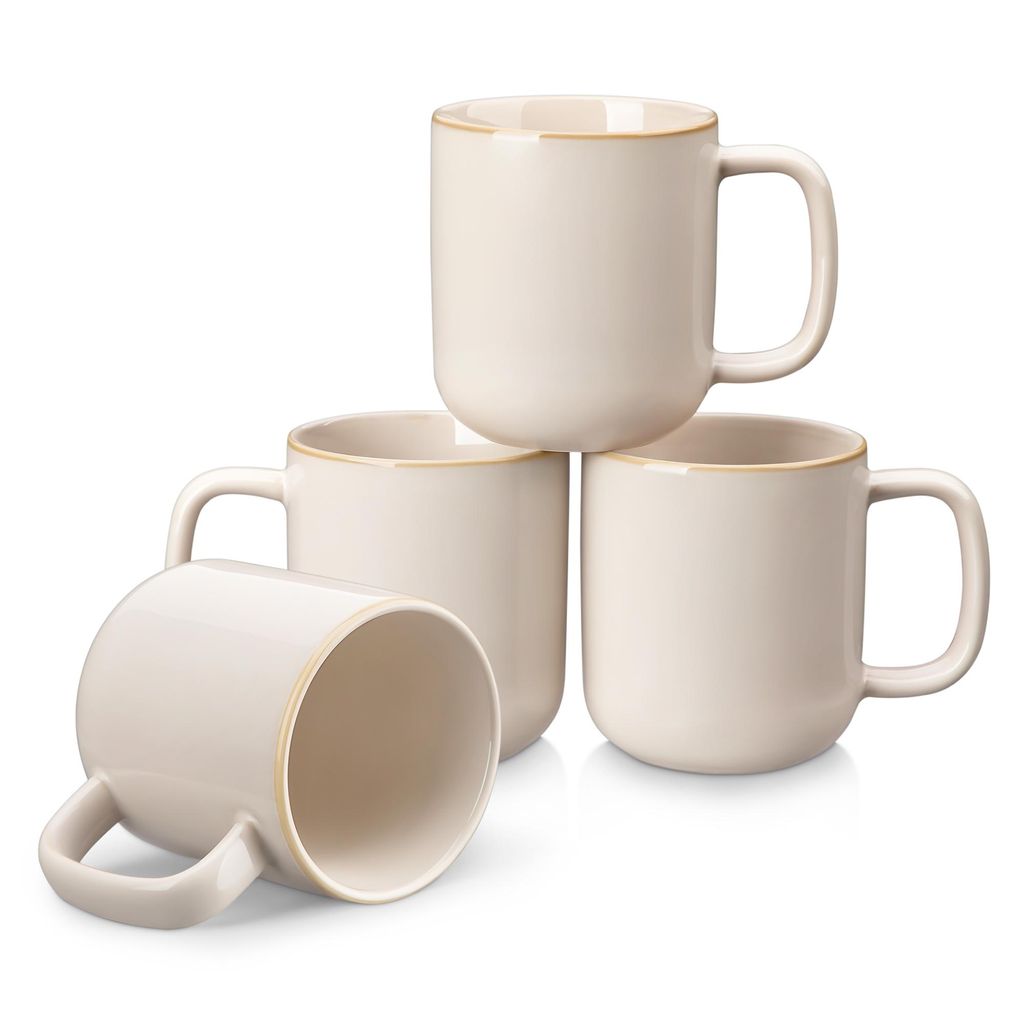 VANCASSO Becher Set, 4-tlg Steingut Tassen, 360ml Trinkbecher, Kaffeebecher mit Henkel, Beige