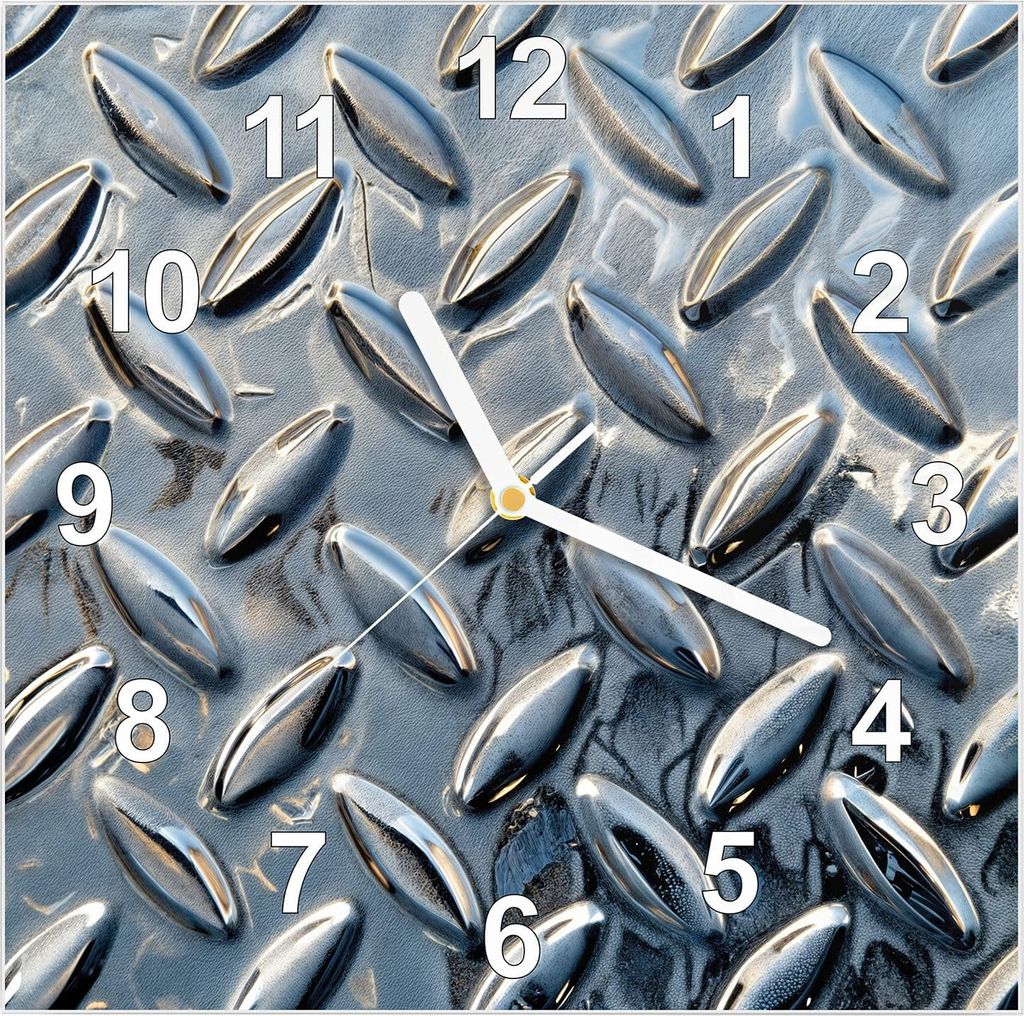Wanduhr aus Glas mit Motiv Riffelblechmuster- 30 x 30 cm - inkl. Aufhängesystem