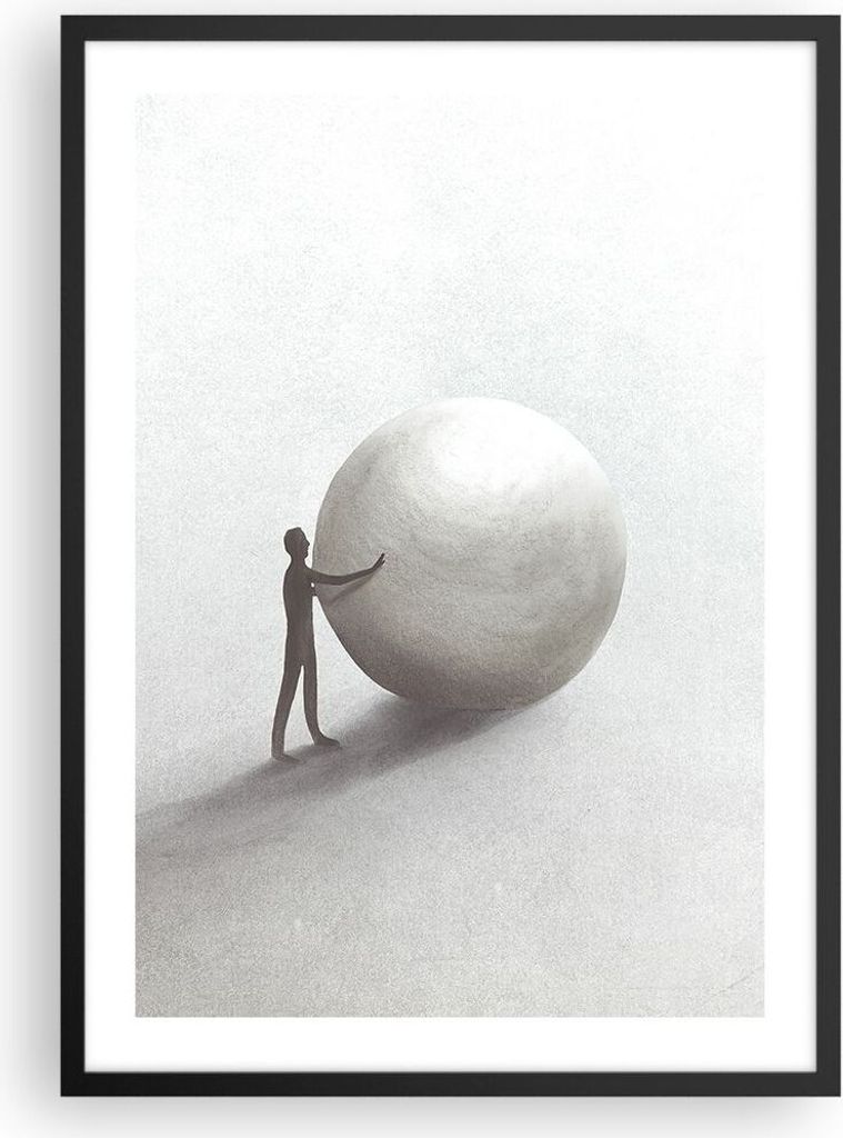 Gerahmtes Poster - Schwarzer Rahmen - Sisyphus Arbeit Symbol - 50x70 cm - Wand Bild - Wanddeko - Wandbilder - Kunstposter - Wandposter - Bilderrahm...