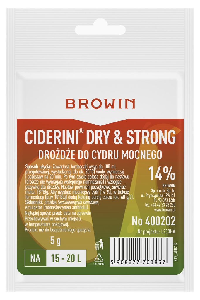 A product package for dry and strong cider yeast.