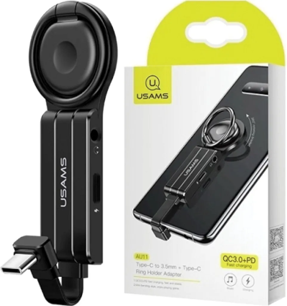 Adattatore Gaming Usams AU11 USB-C Jack 3.5mm + Ricarica 2A Nero
