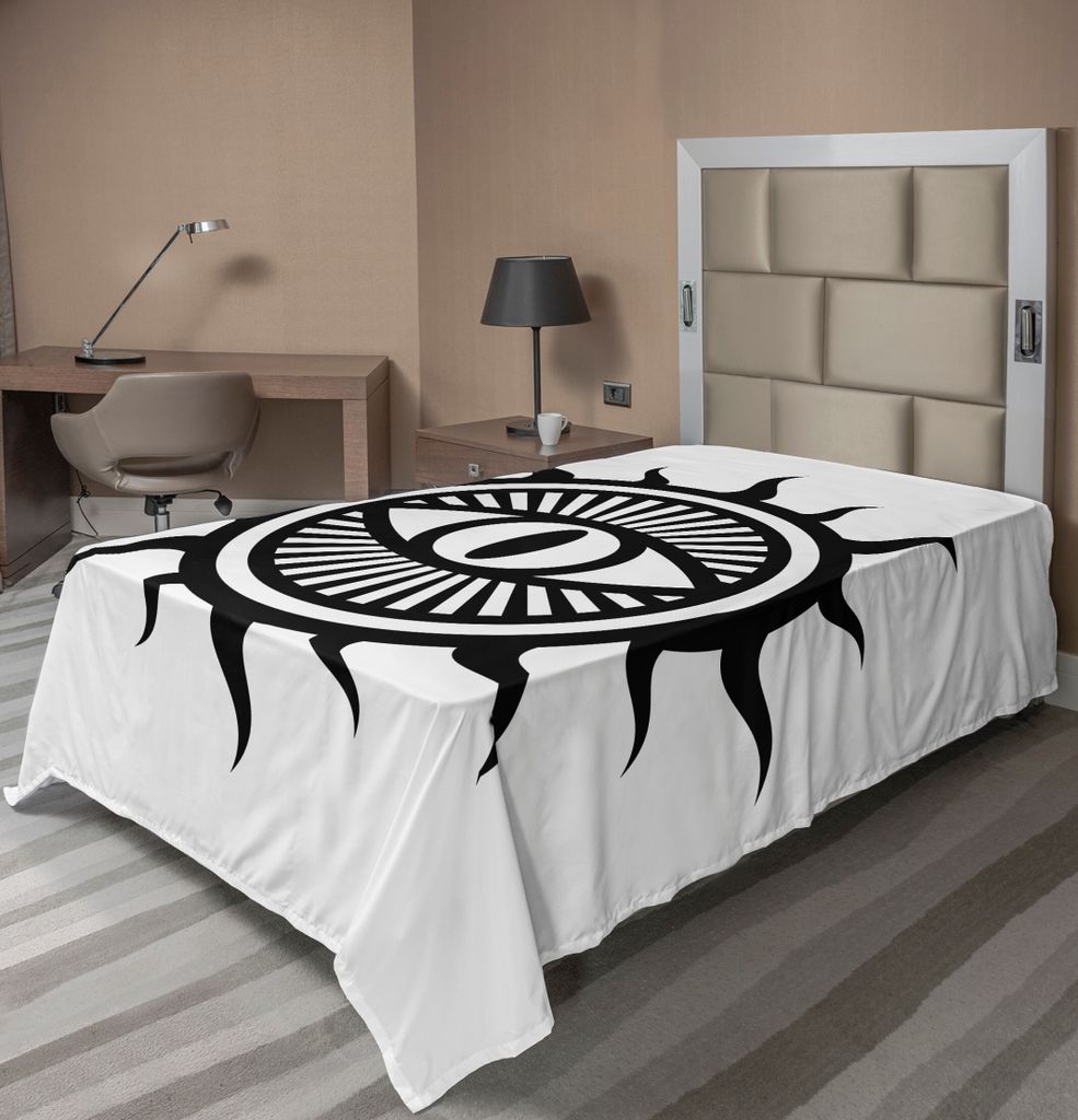 ABAKUHAUS Okkulte Bettlaken, Third Eye Symbol in Sun Circle Pattern der Ort der Kraft Artwork Print Image, weiches bequemes oberes Bettlaken für e...