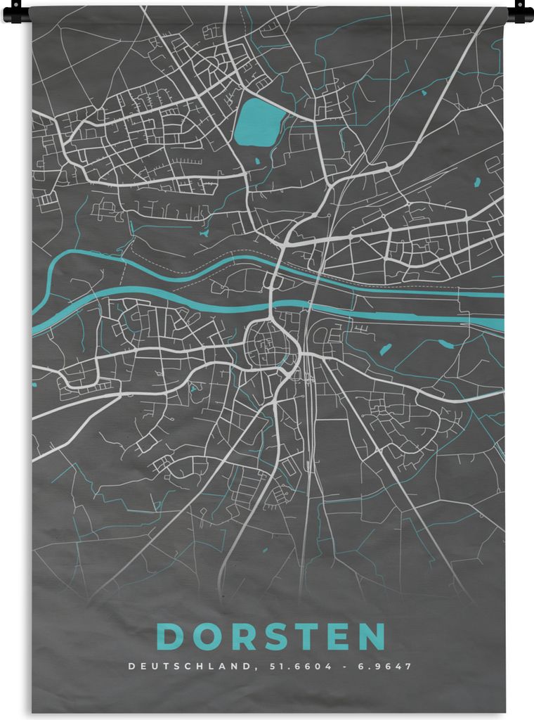 MuchoWow Wandteppich Wandbehang Blau - Deutschland - Karte - Stadtplan - Dorsten 120x180 cm Tapisserie Dekoration Wandtuch - Schlafzimmer - Dekor...
