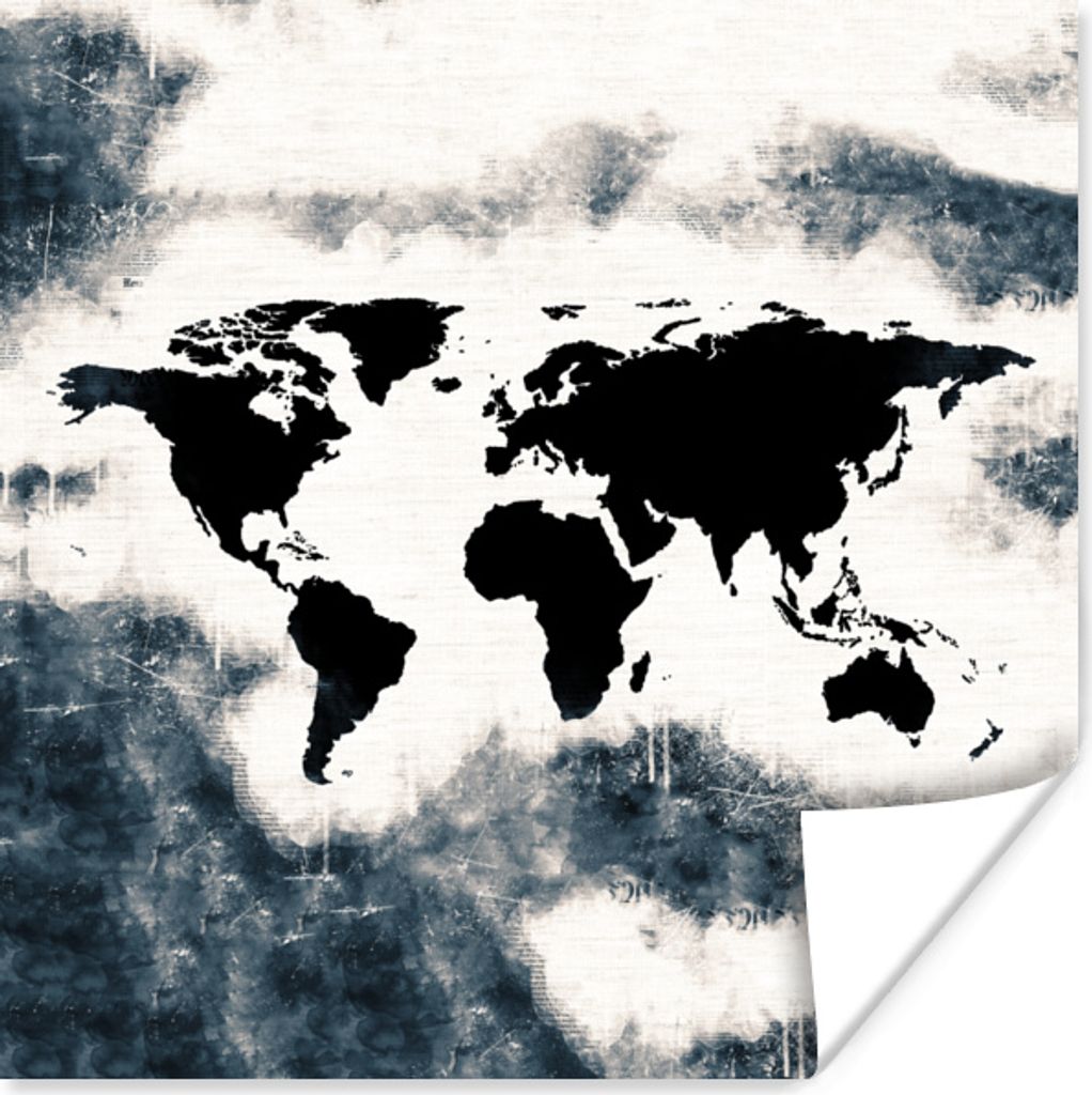 MuchoWow Poster Weltkarte - Holz - Schwarz 75x75 cm - Wand Dekoration