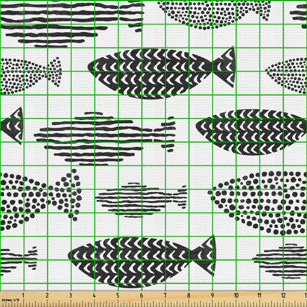 Tissu Ameublement Poisson pour Rideaux et Nappes 148 x 300 cm Blanc