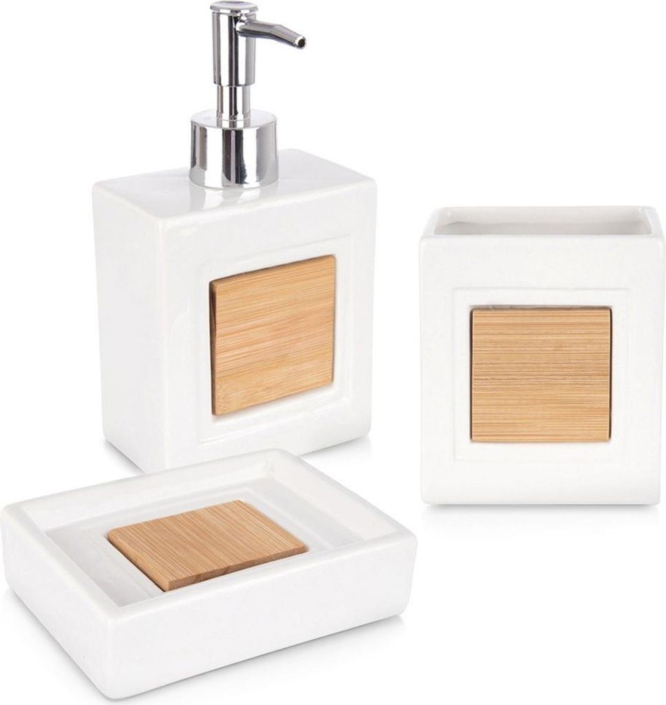 Elegantes Badezimmer-Set aus Dolomit und Bambus Produktbild 