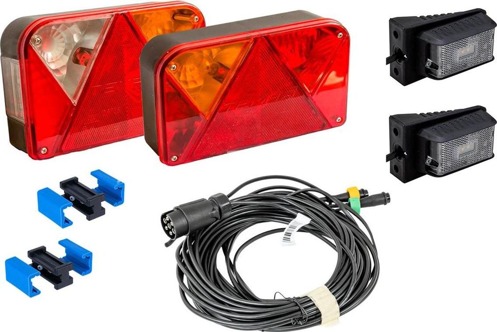 DOBPLAST Lichtset für Anhänger DPT35 Rückleuchten DPT15 LED Begrenzungsleuchten MANTES Kabelbaum 7 m 7-polig Schnellverbinder
