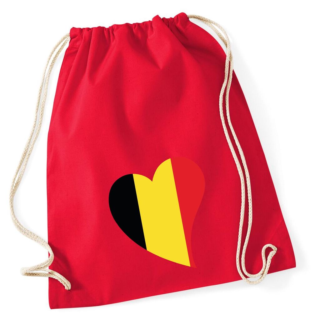 Huuraa Turnbeutel Belgien Flagge Herz 12 Liter Classic Red Baumwolle Rucksack Geschenkidee